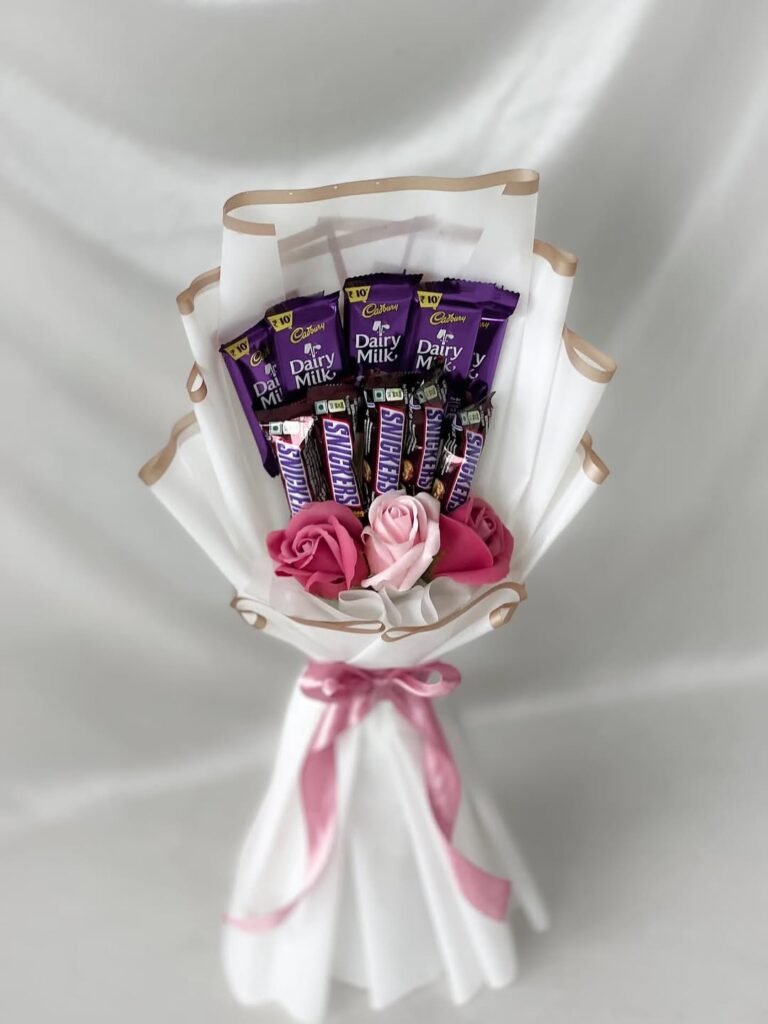 Snickers And Dairy Milk with Artificial flower Bouquet